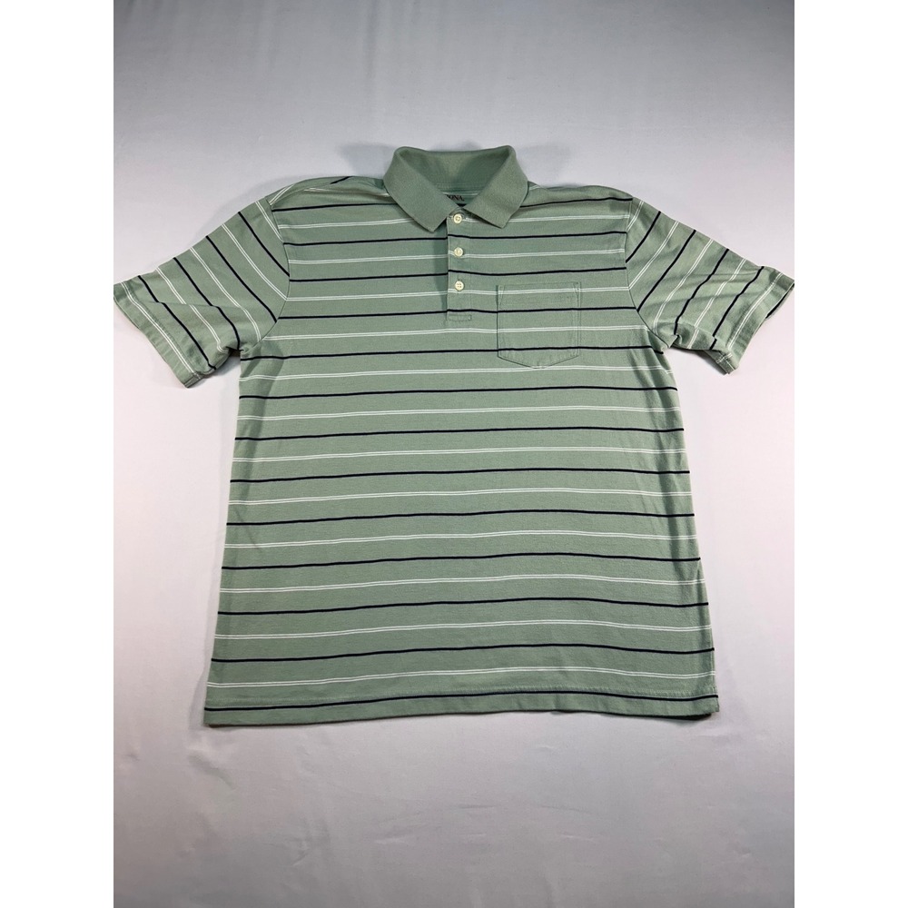 Merona Mens Sage Green Striped Short Sleeve‎ Polo Shirt Size M Chest Pocket